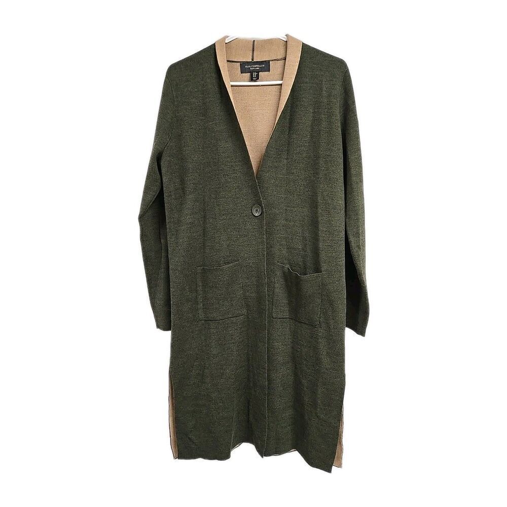 Paul Costelloe Black Label Long Duster Cardigan Wool Blend Green‎ Women’s Size M